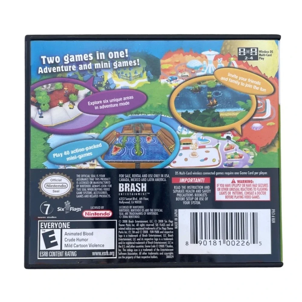 Six Flags Fun Park Nintendo DS Game CIB NTR-CF6E-USA Brash Entertainment 2008